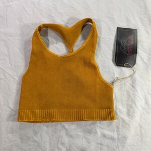 Tiger Friday AXS Slick Back Ribbed Racerback Halter Crop Top Sunflower Yellow
